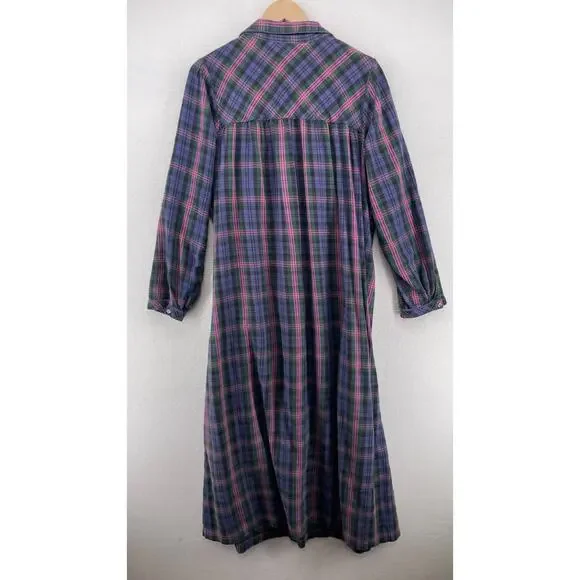 LL BEAN Nightgown Womens L Flannel Plaid Long Sleeve Sleepwear PJs Cotton Purple - Picture 2 of 14